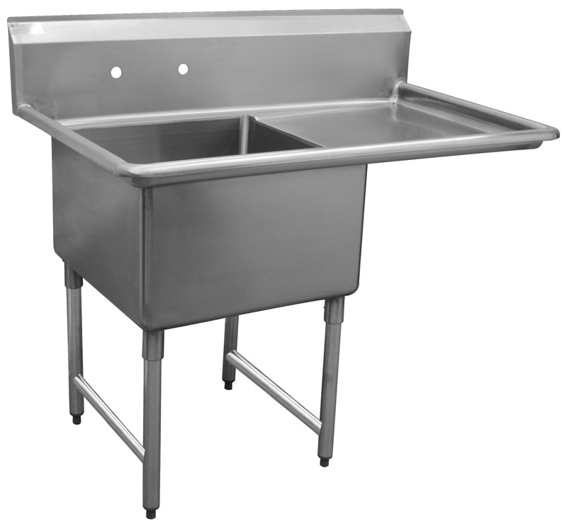 Serve-Ware 36.5" One Compartment Sink with Right Drainboard & Backsplash – 304 Stainless Steel Commercial Sink (D1CWP1620R-18-V)