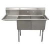 Serve-Ware 56.5" Two Compartment Sink with Left Drainboard & Backsplash – 304 Stainless Steel Commercial Sink (D2CWP1818L-18-V)
