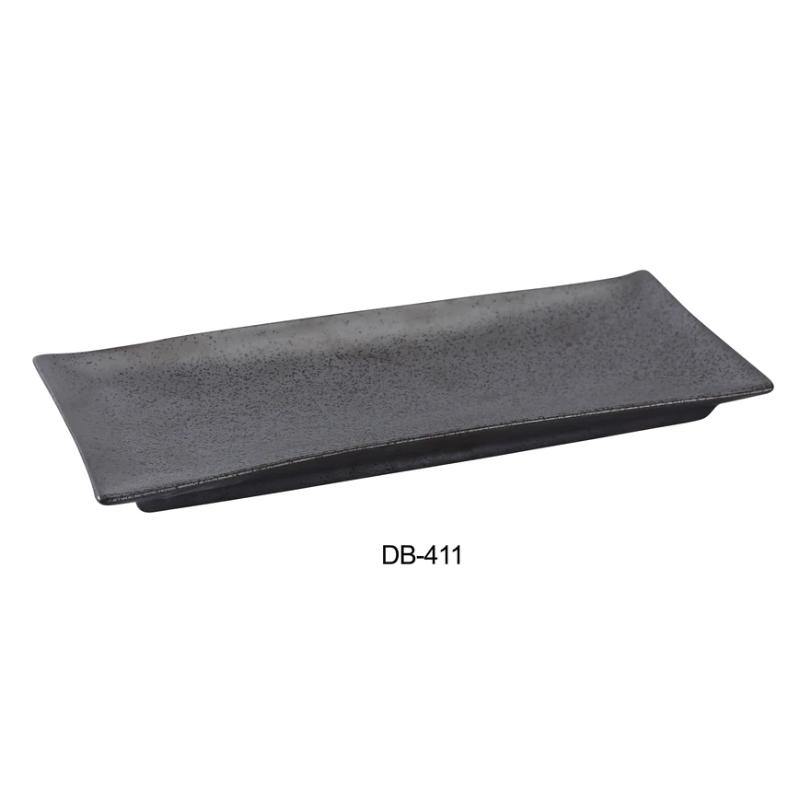 Yanco DB-411 Diamond Black Rectangular Plate, China, Matte Glaze, Black (2Dz)