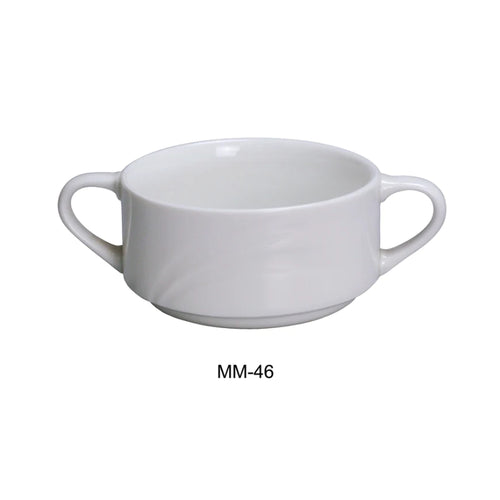 Yanco MM-46 3 7/8" Bouillon With Handle, Embossed Pattern Bone, White Durable China 6 Oz, Pack of 36 (3 Dz)