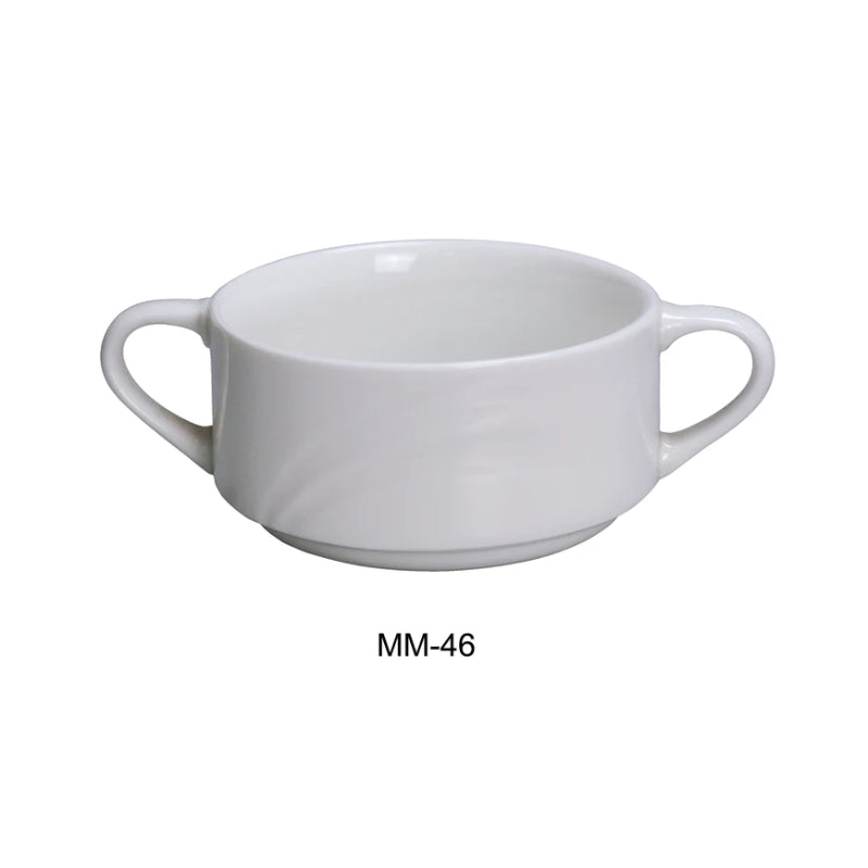 Yanco MM-46 3 7/8" Bouillon With Handle, Embossed Pattern Bone, White Durable China 6 Oz, Pack of 36 (3 Dz)