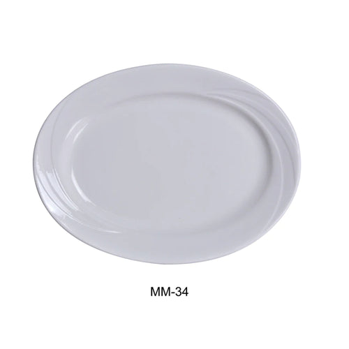 Yanco MM-34 9 1/4" X 7" Oval Platter, Embossed Pattern Bone, White Durable China, Pack of 24 (2 Dz)