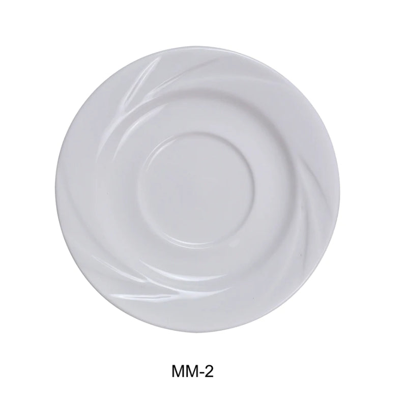 Yanco MM-2 5 1/2" Saucer, Embossed Pattern Bone, White Durable China, Pack of 36 (3 Dz)