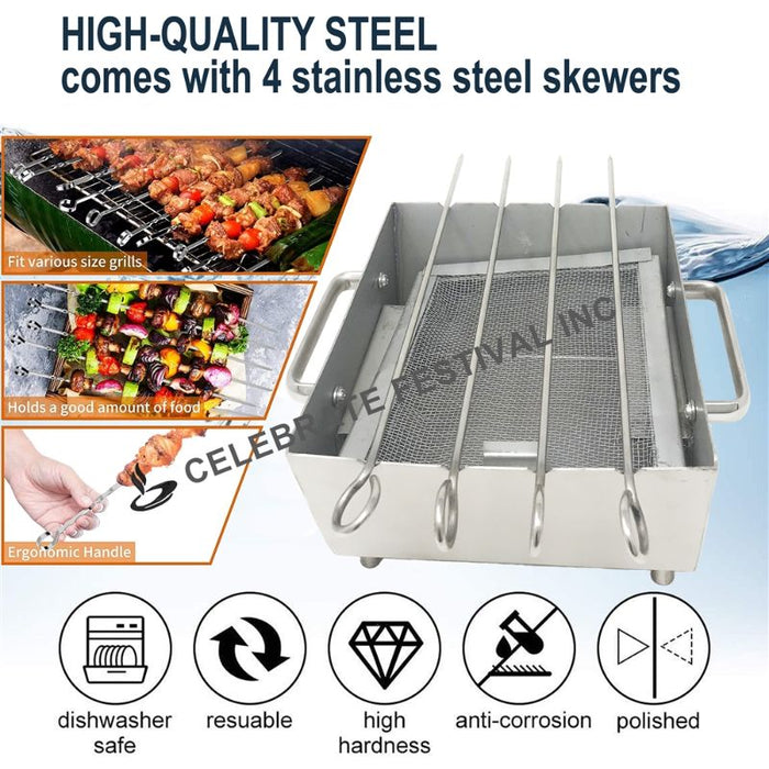 Stainless Steel Table Top Barbecue - Square Shape