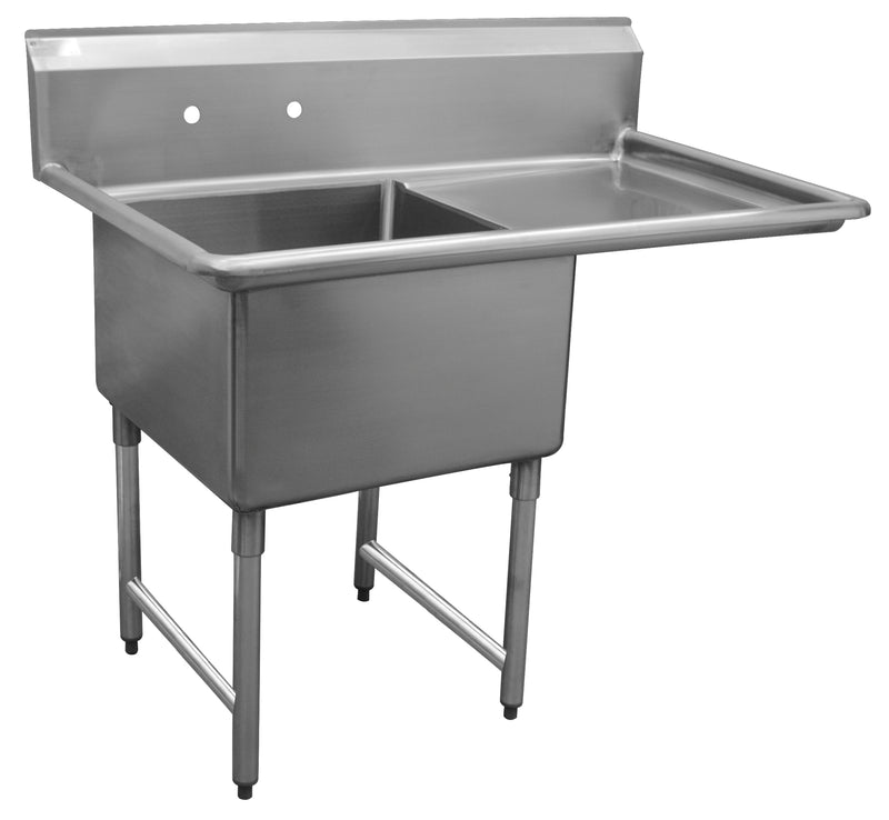 Serve-Ware 44.5" One Compartment Sink with Left 24" Drainboard & Backsplash – 304 Stainless Steel Commercial Sink (E1CWP1824L-24-V)