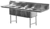 Serve-Ware 102" 3 Compartment Sink with Dual 24" Drainboards & Backsplash – 304 Stainless Steel Commercial Sink (E3CWP18182-24-V)