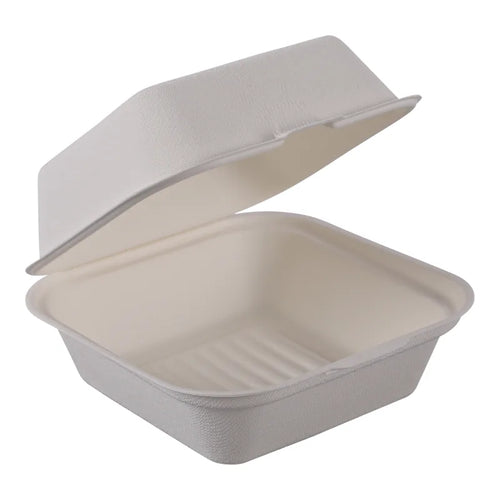 Empress Natural White Compostable Fiber Take-Out Containers PFAS-Free Bagasse Hinged