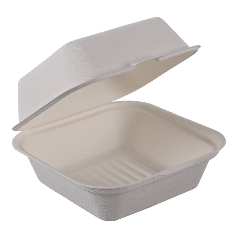 Empress Natural White Compostable Fiber Take-Out Containers PFAS-Free Bagasse Hinged