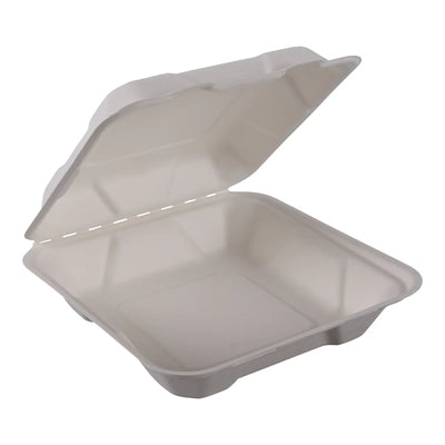 Empress Natural White Compostable Fiber Take-Out Containers PFAS-Free Bagasse Hinged