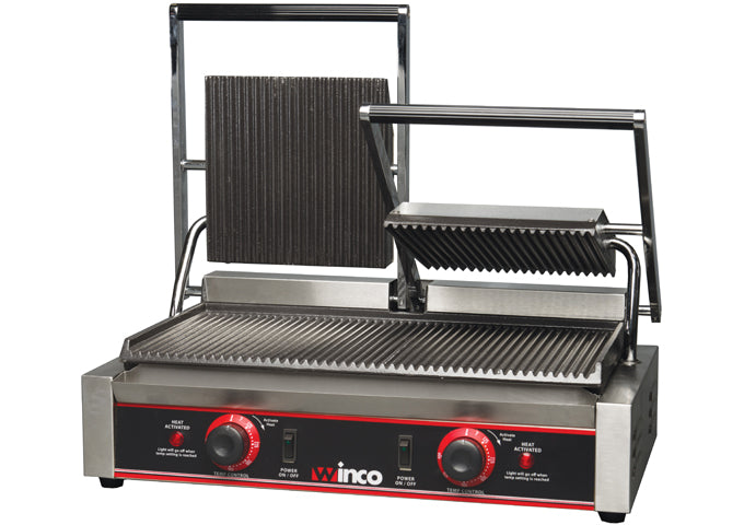 Winco EPG-2 Panini Grill, Double, 9" Ribbed Plates, 120V (Price/Set)