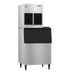 Commercial cubelet ice machine with stainless steel exterior, ideal for restaurants, cafés, and beverage service.