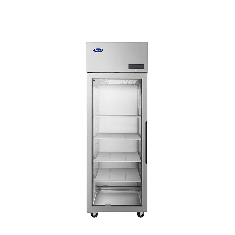 Atosa Plus 28 3/4 Inch One Section Pass-Thru Refrigerator with Front Glass Door and Rear Left Hinged Solid Door