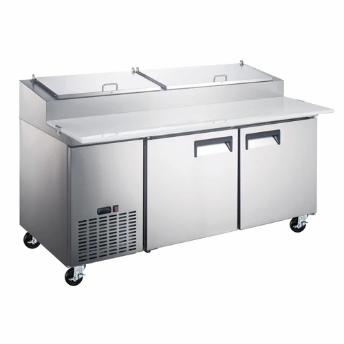 Grista Stainless Steel Pizza Prep Table with Refrigeration and Solid Door