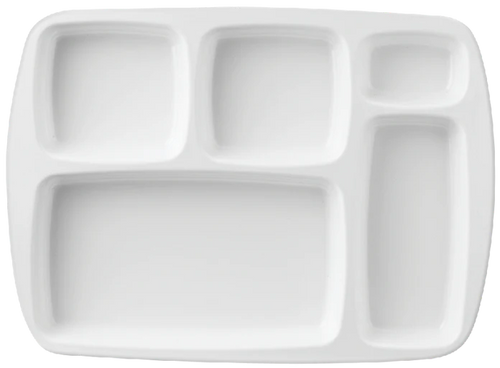 Melamine 5 section divided Rectangle Plate White, Pack of 6