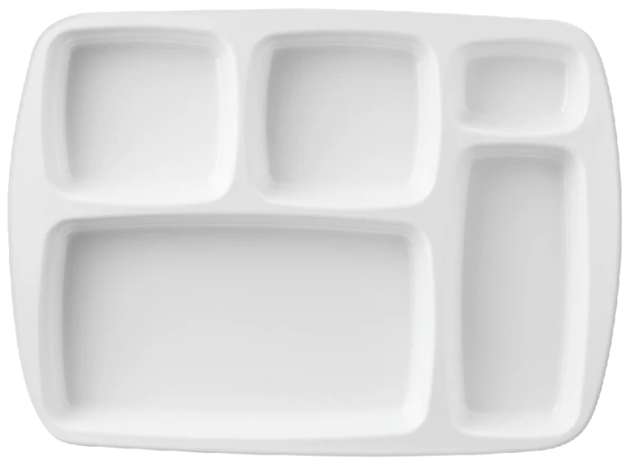 Melamine 5 section divided Rectangle Plate White, Pack of 6