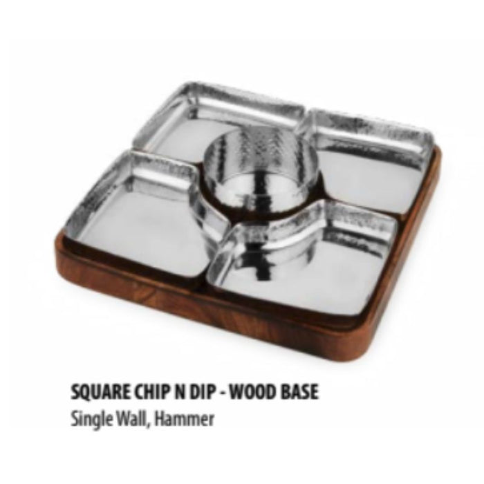 SQUARE CHIP N DIP - WOOD BASE 4 compartment