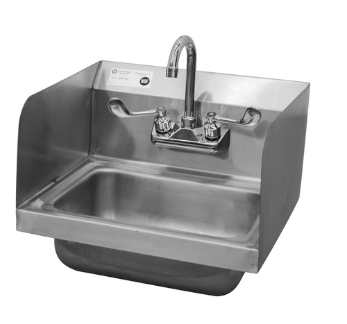 Serve-Ware 17" Wall Mounted Hand Sink with Side Splashes & Wrist Faucet – 304 Stainless Steel Commercial Sink (HS15S-CWP)