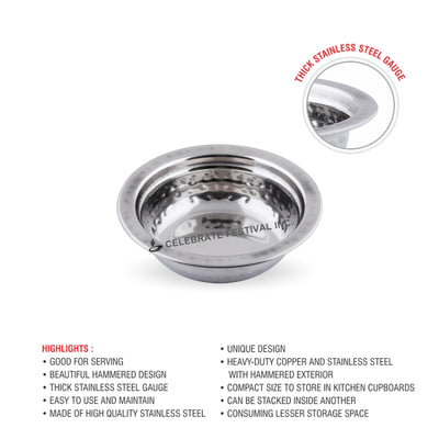 Elegant hammered design round serving dish for traditional Indian meals