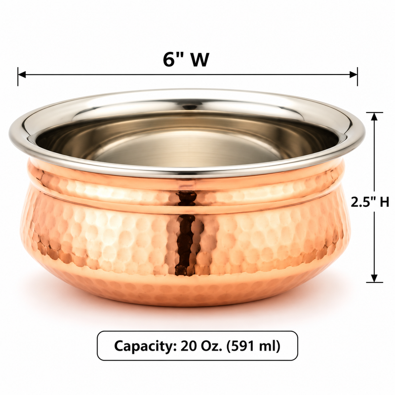 Servingware Indian Style Copper/SS Handi Bowl 20 oz