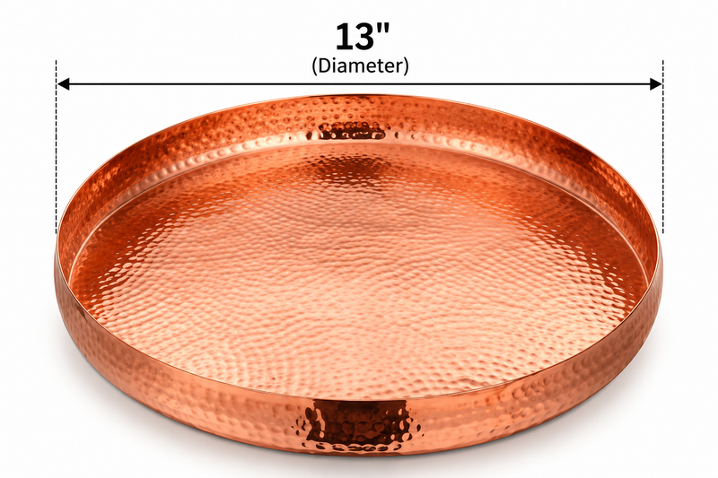 13" Pure Copper Hammered Sovereign Thali – Elegant Serving Plate