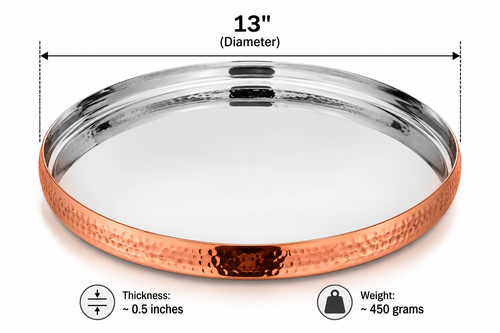 13" Hammered Copper & Stainless Steel Sovereign Thali – Elegant Design