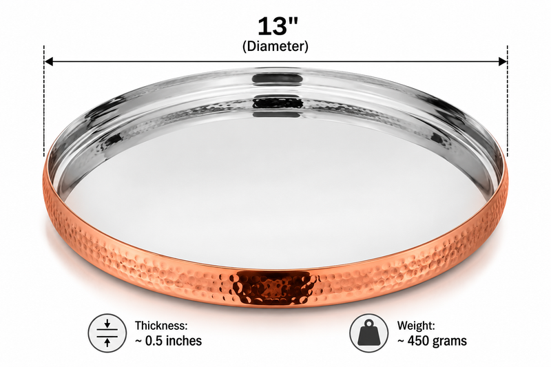 13" Hammered Copper & Stainless Steel Sovereign Thali – Elegant Design