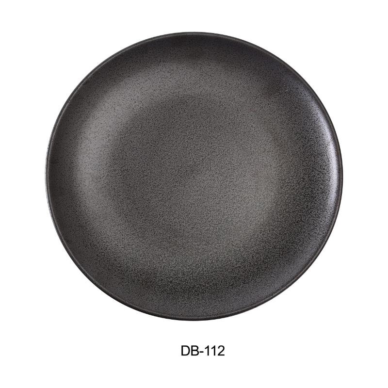Yanco DB-112 Diamond Black Collection 12″ Coupe Shape Round Plate, Matte Glaze (1Dz)