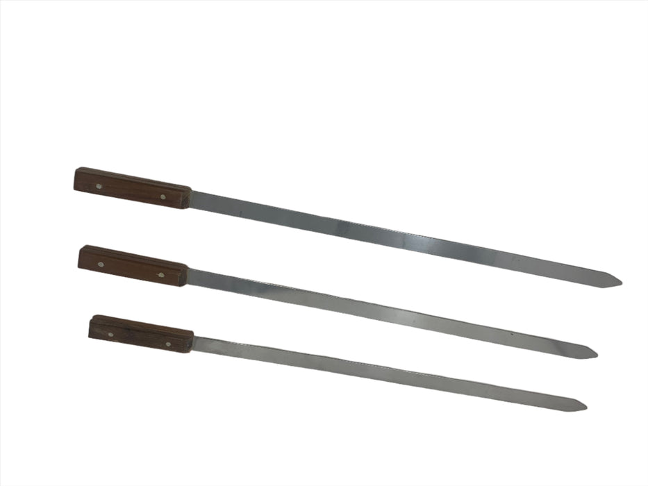 Stainless Steel Flat Skewer 24" Length Wooden Handle