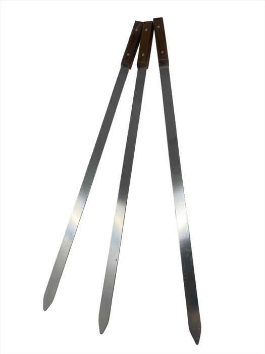 Stainless Steel Flat Skewer available in 21" and 24" Length. (With & Without Wooden Handle)