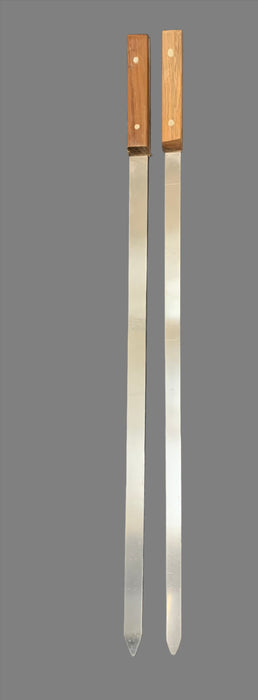 Stainless Steel Flat Skewer 24" Length Wooden Handle