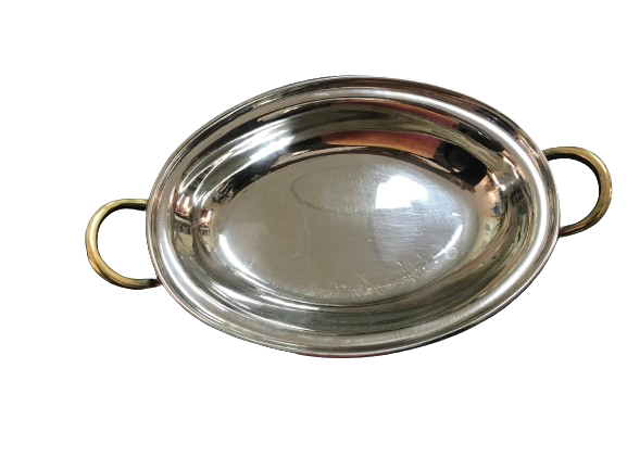 Hammered finished Stainless Steel Au Gratin Oval Dish with Brass handle (Double wall) Available in 10 & 18 Oz