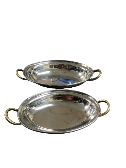Hammered finished Stainless Steel Au Gratin Oval Dish with Brass handle (Double wall) Available in 10 & 18 Oz