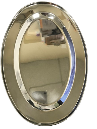 Hammered copper base serving platter with mirror finish interior