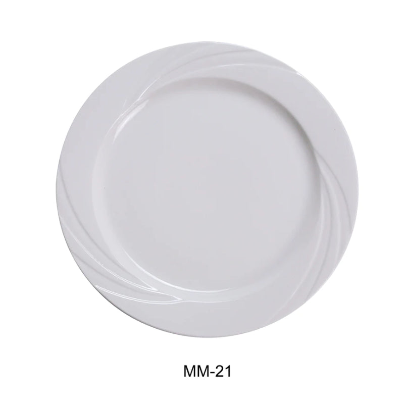 Yanco MM-21 12" Plate, Embossed Pattern Bone, White Durable China, Pack of 12 (1 Dz)