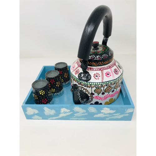 Tea kettle - Beautifully Hand Painted With Traditional Rajasthani/ Mughal Art/ Set of Kettle And Chai Glass