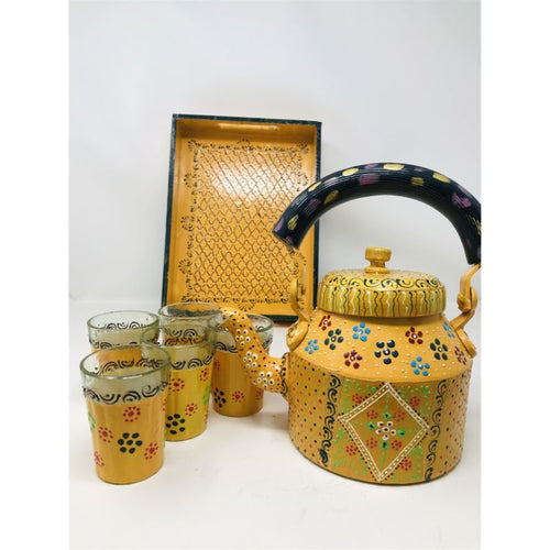 Tea kettle - Beautifully Hand Painted With Traditional Rajasthani/ Mughal Art/ Set Of Kettle & Chai Glass