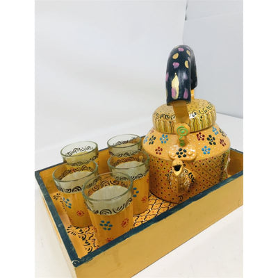 Tea kettle - Beautifully Hand Painted With Traditional Rajasthani/ Mughal Art/ Set Of Kettle & Chai Glass