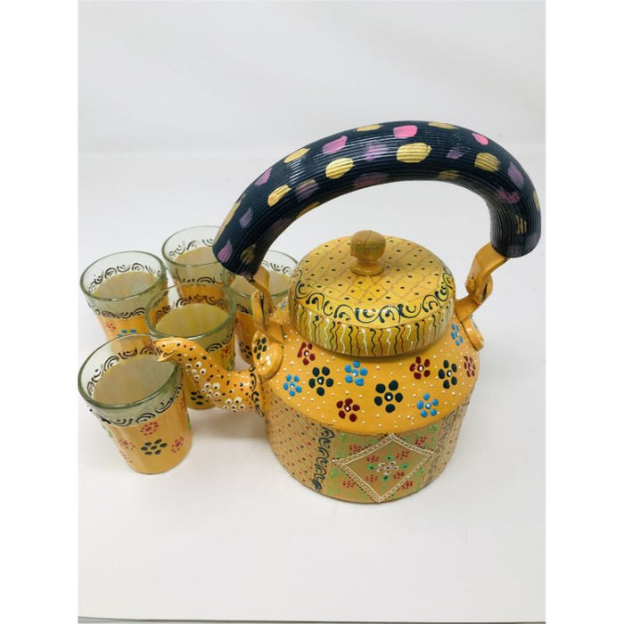 Tea kettle - Beautifully Hand Painted With Traditional Rajasthani/ Mughal Art/ Set Of Kettle & Chai Glass