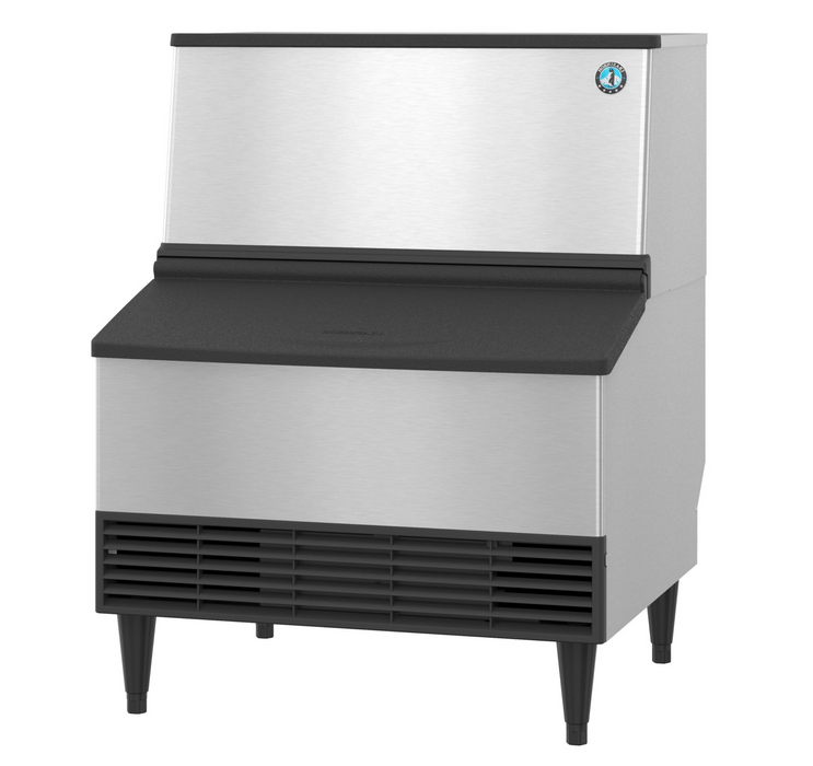 Stainless steel Hoshizaki ice maker with built-in 100 lb storage bin