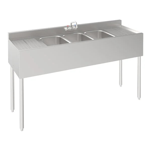 Krowne 18-53C Three Compartment Sink with Drainboards - 60"W x 18.5"D