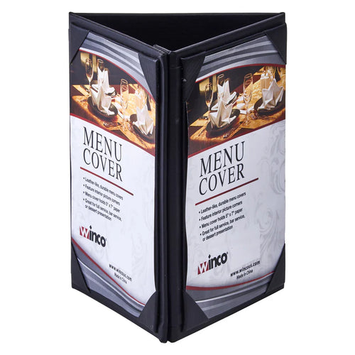 LMTT-57BK - Triple-View Menu Tent For 5" x 7" Inserts, Black by Winco