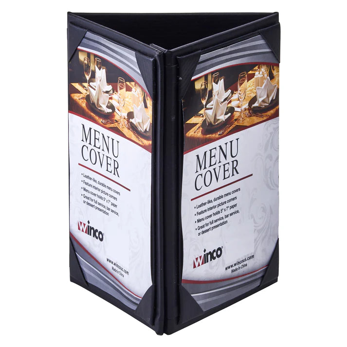 LMTT-57BK - Triple-View Menu Tent For 5" x 7" Inserts, Black by Winco