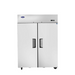 Atosa MBF8129GR dual temp reach-in refrigerator freezer with stainless steel exterior and two solid doors