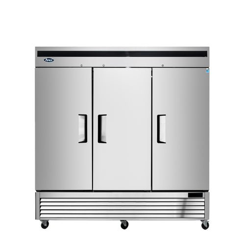 Atosa MBF8508GR Three-Door Reach-In Refrigerator, Front View