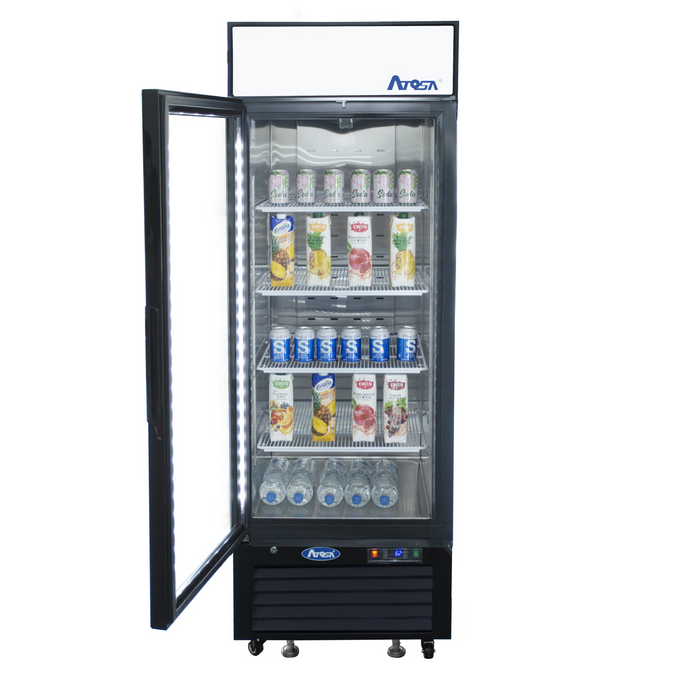 Atosa MCF8722GRL showing stainless steel interior and adjustable epoxy-coated shelves