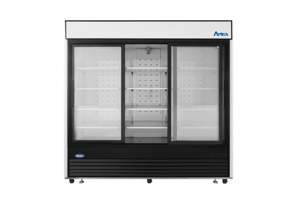 ATOSA MCF8729GR — Black Cabinet Three (3) Glass Sliding Door Cooler