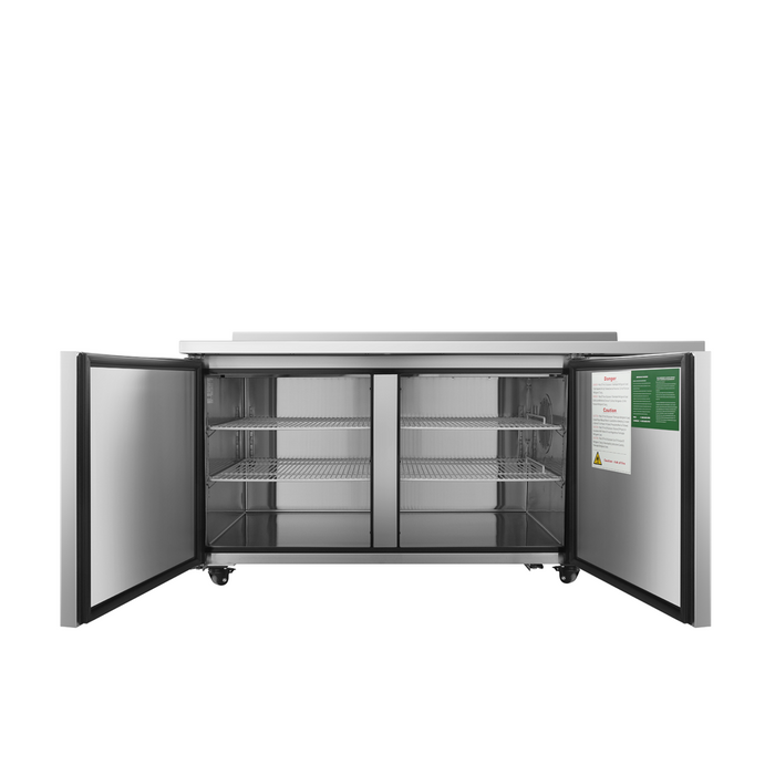 Interior shelves of Atosa MGF67GR refrigerator with epoxy-coated racks and spacious layout