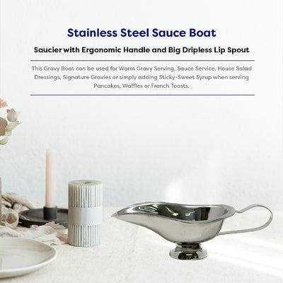 Stainless Steel Sauce Boat, Saucier With Ergonomic Handle And Big Dripless Lip Spout, Commercial Quality Sauce Boat 5 Oz