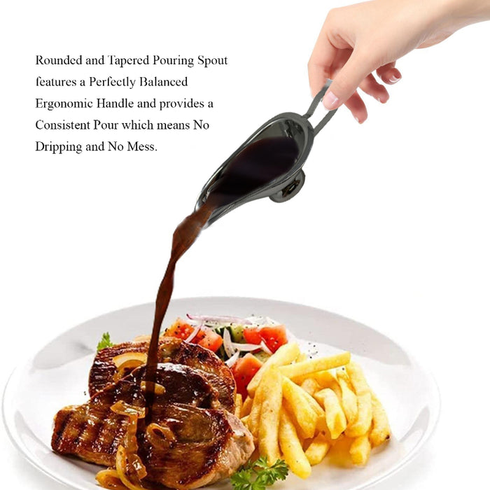 Stainless Steel Sauce Boat, Saucier With Ergonomic Handle And Big Dripless Lip Spout, Commercial Quality Sauce Boat 5 Oz
