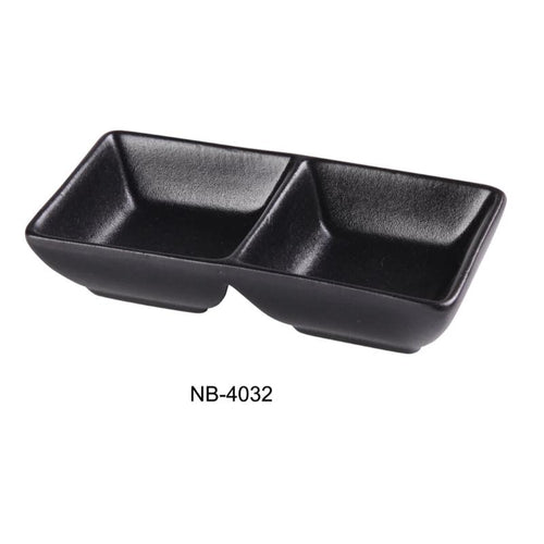 Yanco NB-4032 DOUBLE SAUCE DISH 1.5 OZ EACH Ceramic Noble Black Condiment Server (3Dz)
